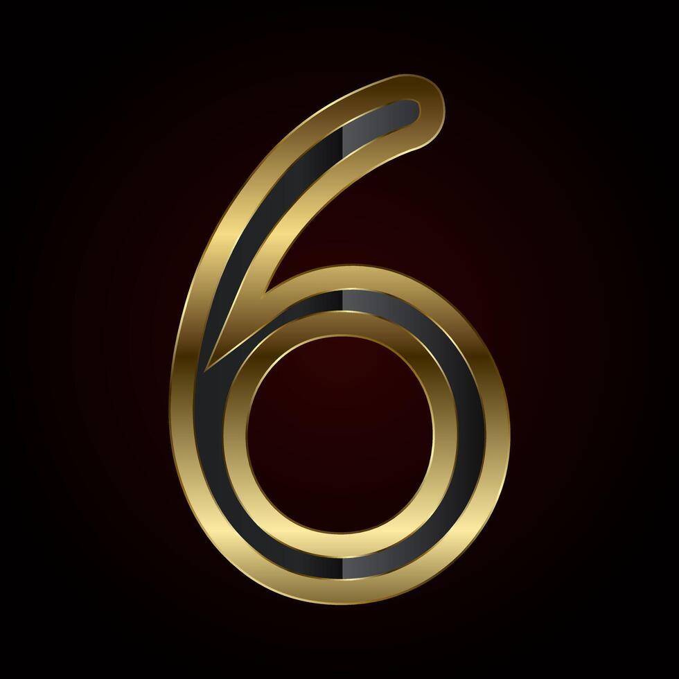 A luxurious number Six is crafted with a rich gold outline and sleek black interior, radiating elegance and high-end design vector