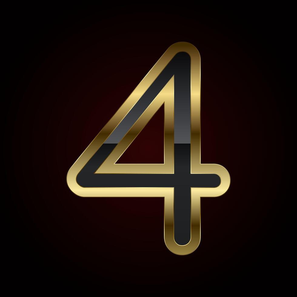 A luxurious number Four is crafted with a rich gold outline and sleek black interior, radiating elegance and high-end design of , illustration vector
