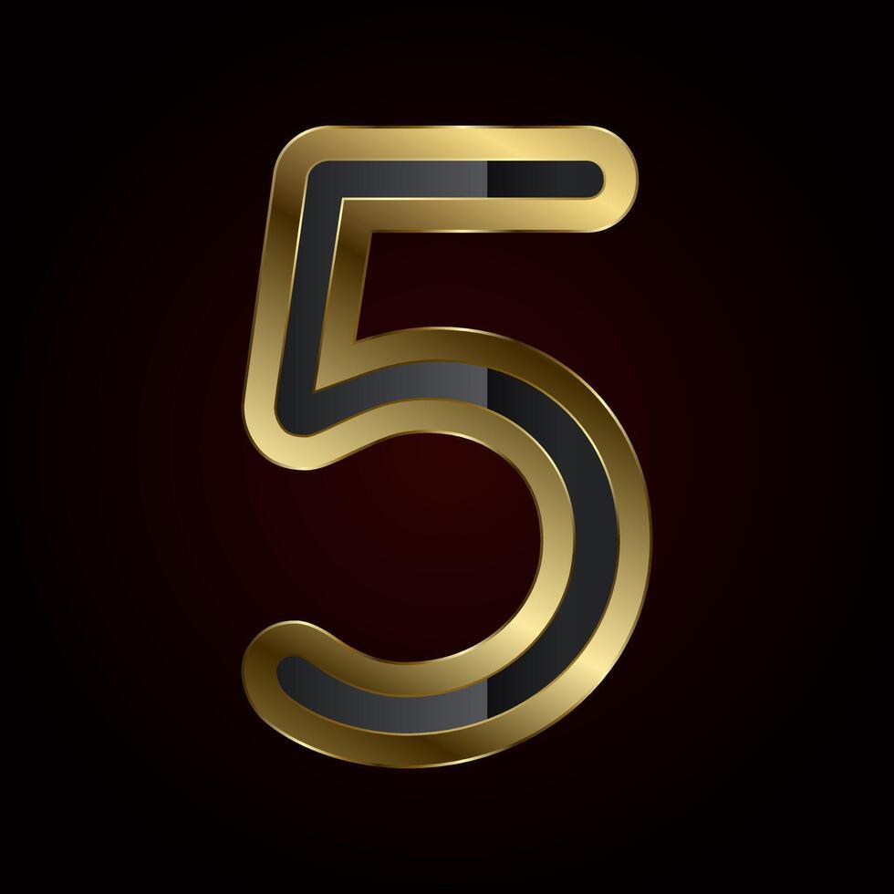 A luxurious number Five is crafted with a rich gold outline and sleek black interior, radiating elegance and high-end design of , illustration vector