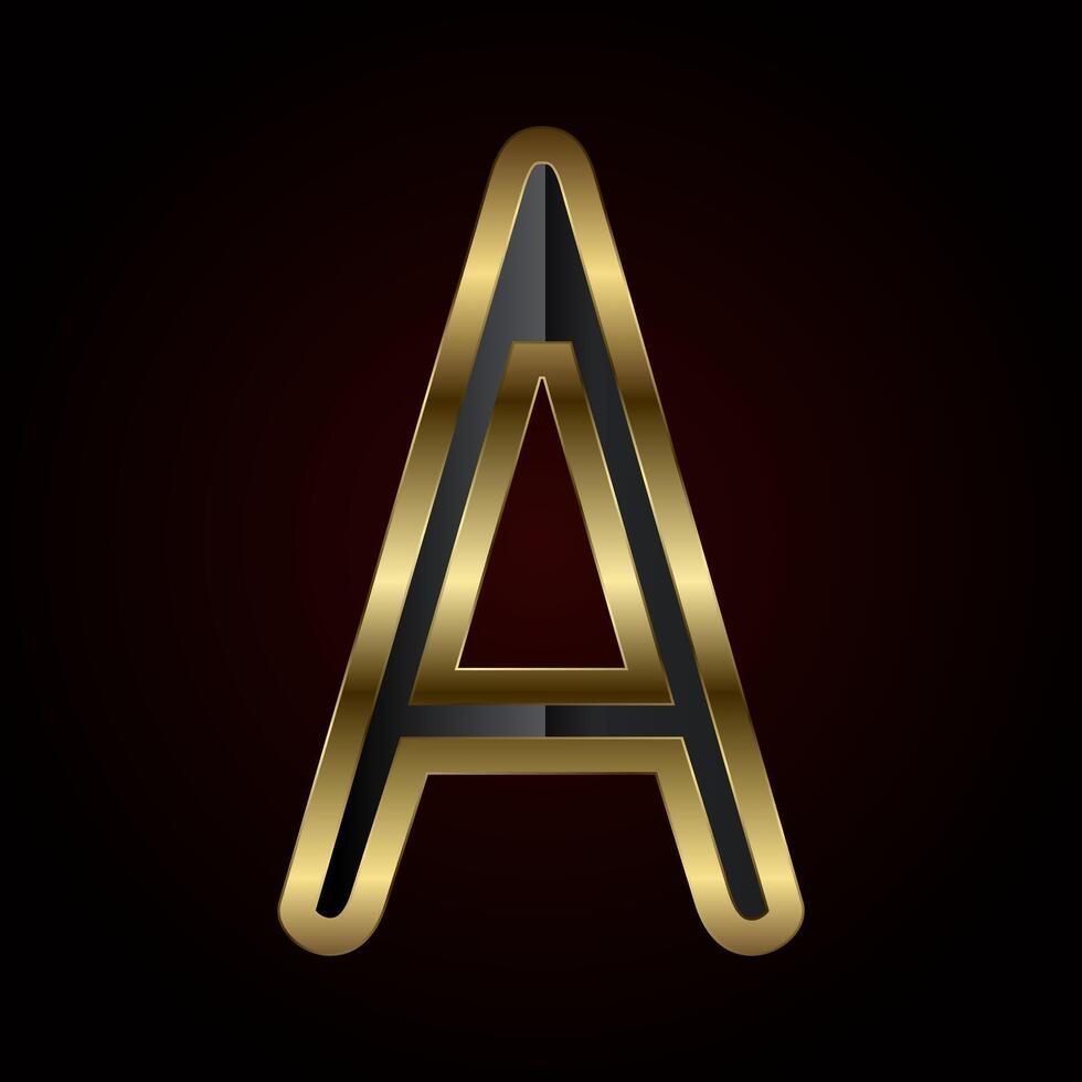 A luxurious Letter A is crafted with a rich gold outline and sleek black interior, radiating elegance and high-end design of , illustration vector
