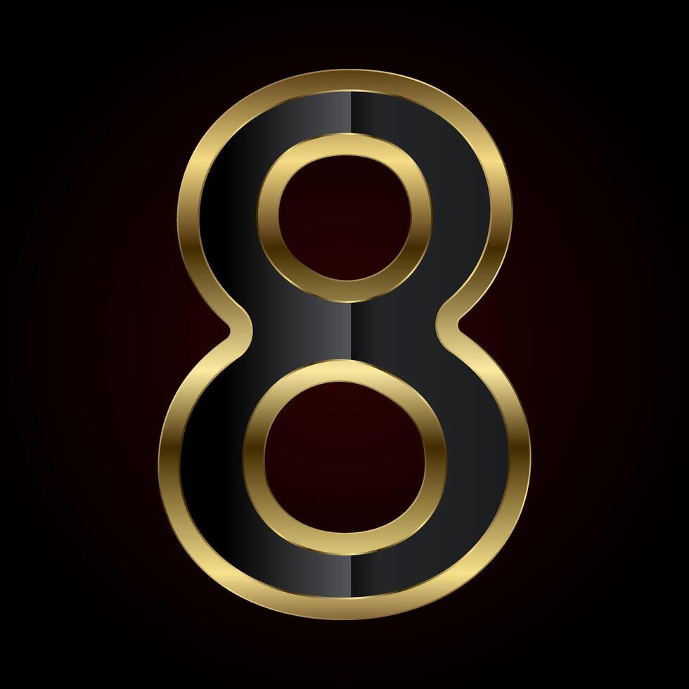 A luxurious number eight is crafted with a rich gold outline and sleek black interior, radiating elegance and high-end design of , illustration vector