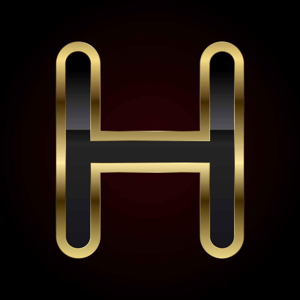 A luxurious Letter H is crafted with a rich gold outline and sleek black interior, radiating elegance and high-end design of , illustration vector
