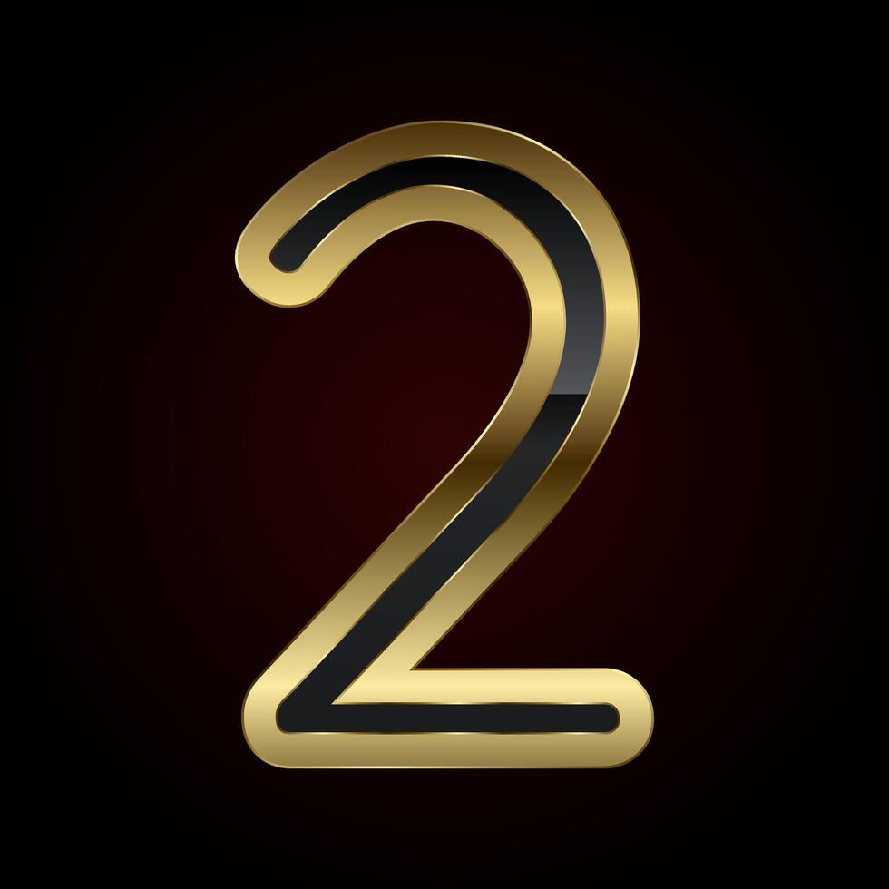 A luxurious number two is crafted with a rich gold outline and sleek black interior, radiating elegance and high-end design of , illustration vector