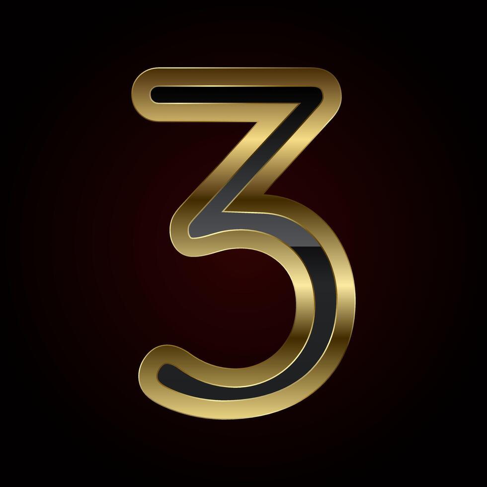 A luxurious number three is crafted with a rich gold outline and sleek black interior, radiating elegance and high-end design of , illustration vector