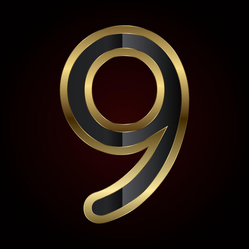 A luxurious number Nine is crafted with a rich gold outline and sleek black interior, radiating elegance and high-end design of , illustration vector