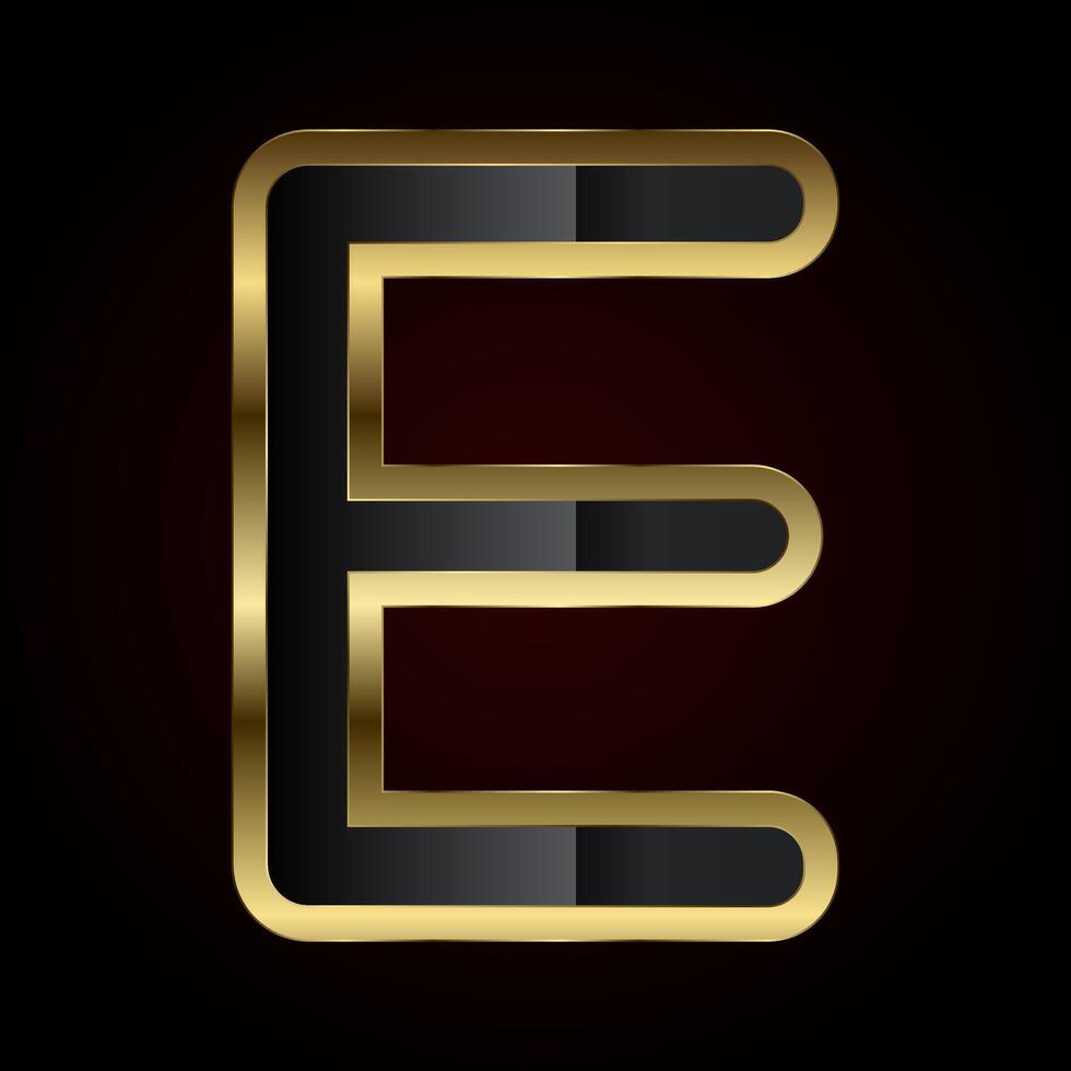 A luxurious Letter E is crafted with a rich gold outline and sleek black interior, radiating elegance and high-end design of , illustration vector