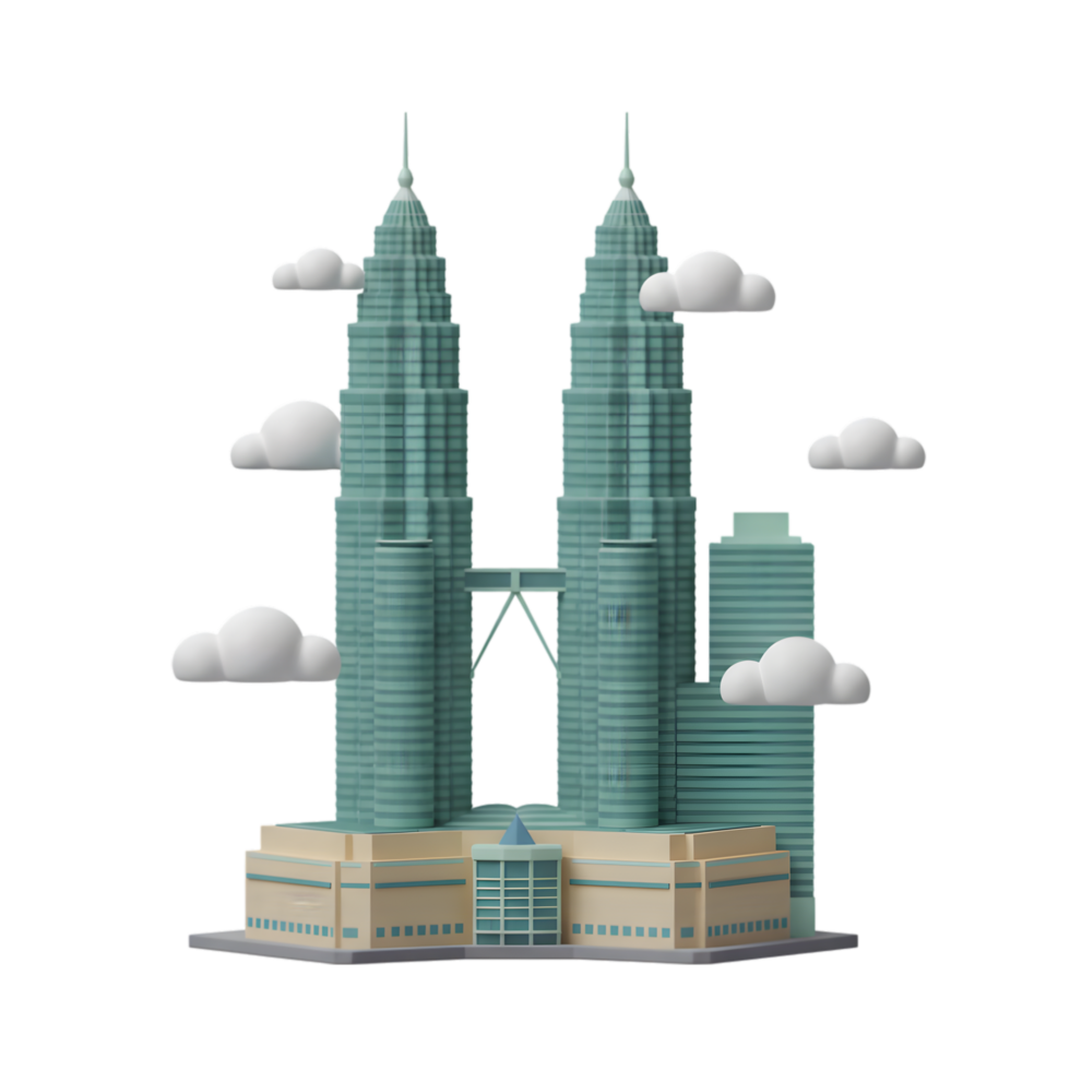 Architectural Twin Towers in a Modern Cityscape with Clouds, a 3D Render png