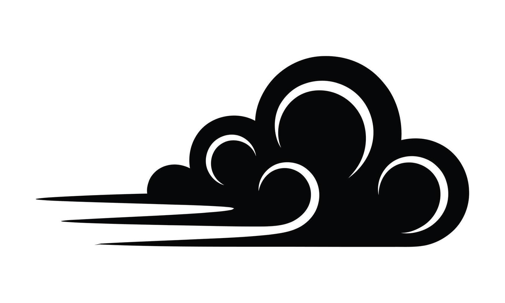 Black and white illustration of a cloud with motion lines and speed graphic vector