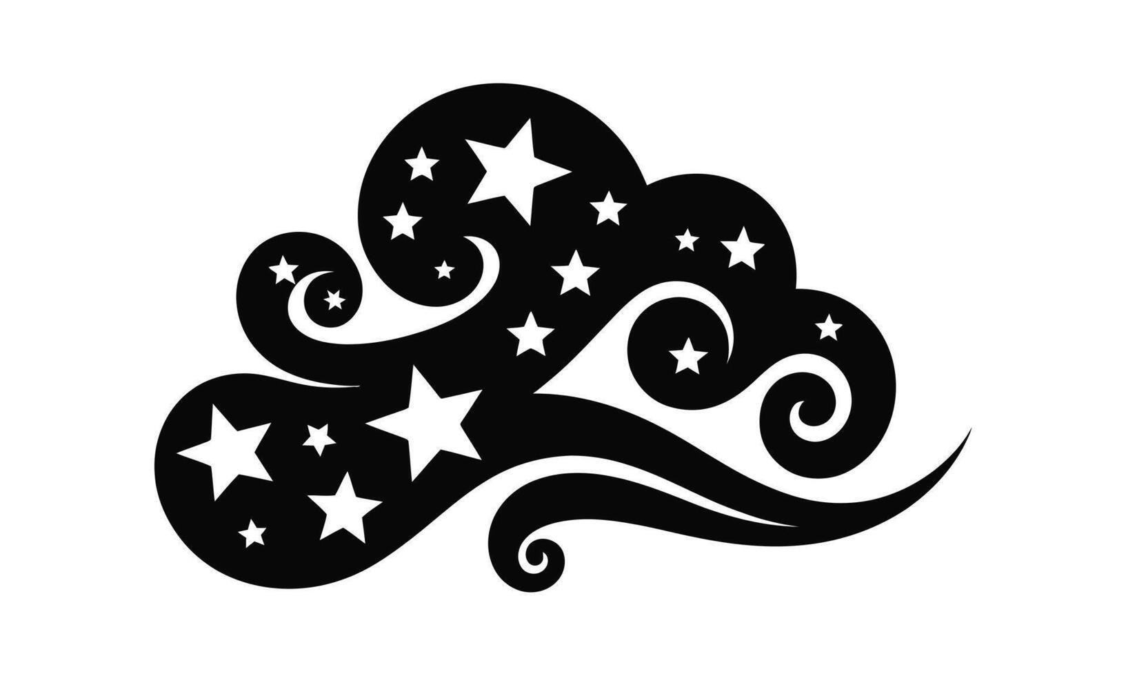Elegant black and white swirly cloud with stars celestial decorative design element vector