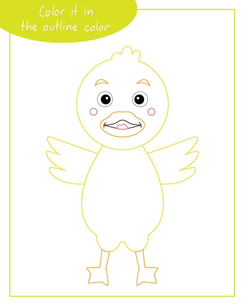 Color it in the outline color duck. Lesson for children education and activities. Age 3-5. vector