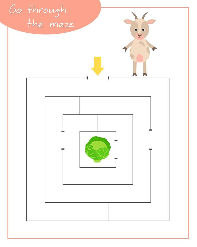 A square labyrinth with goat for children. Mini game for children. Development of logic. vector