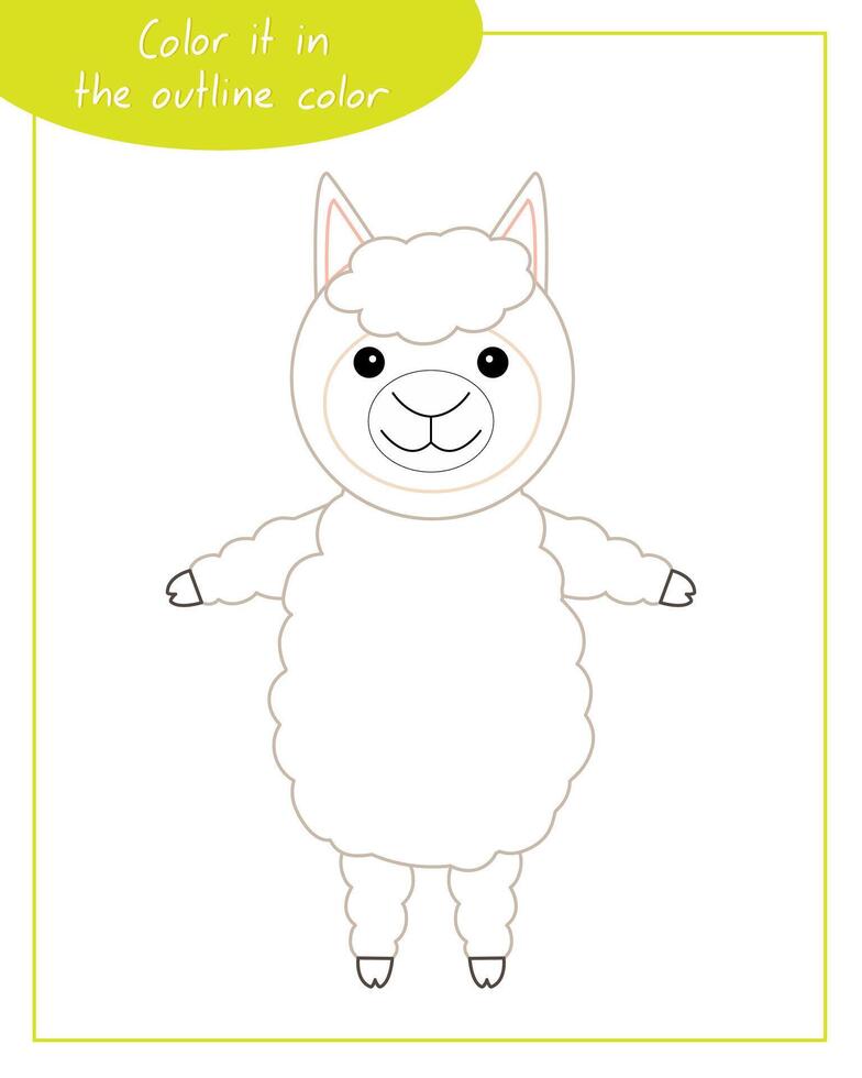 Color it in the outline color alpaca. Lesson for children education and activities. Age 3-5. vector