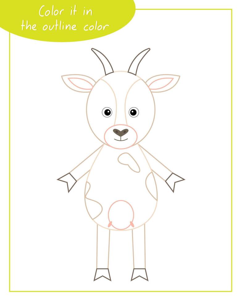 Color it in the outline color goat. Lesson for children education and activities. Age 3-5. vector