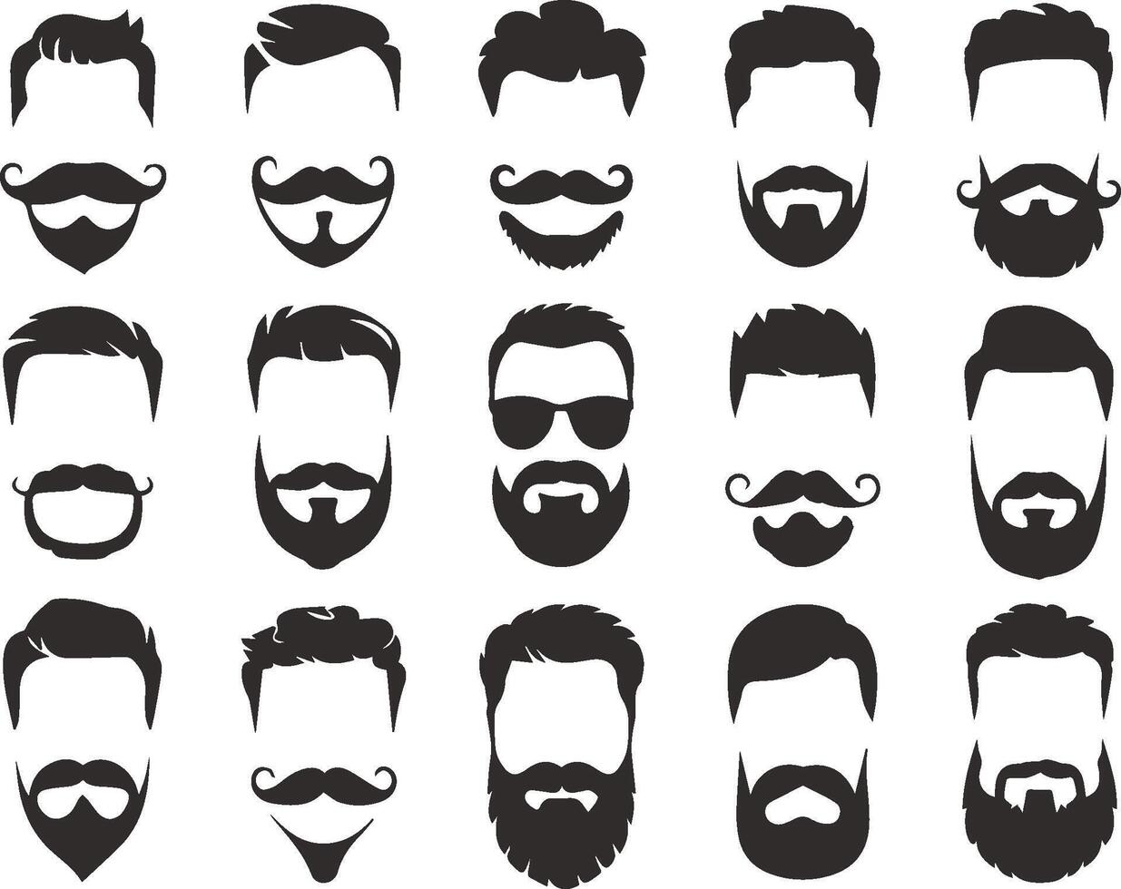 Collection of stylish hairstyles and beard styles silhouette illustration vector