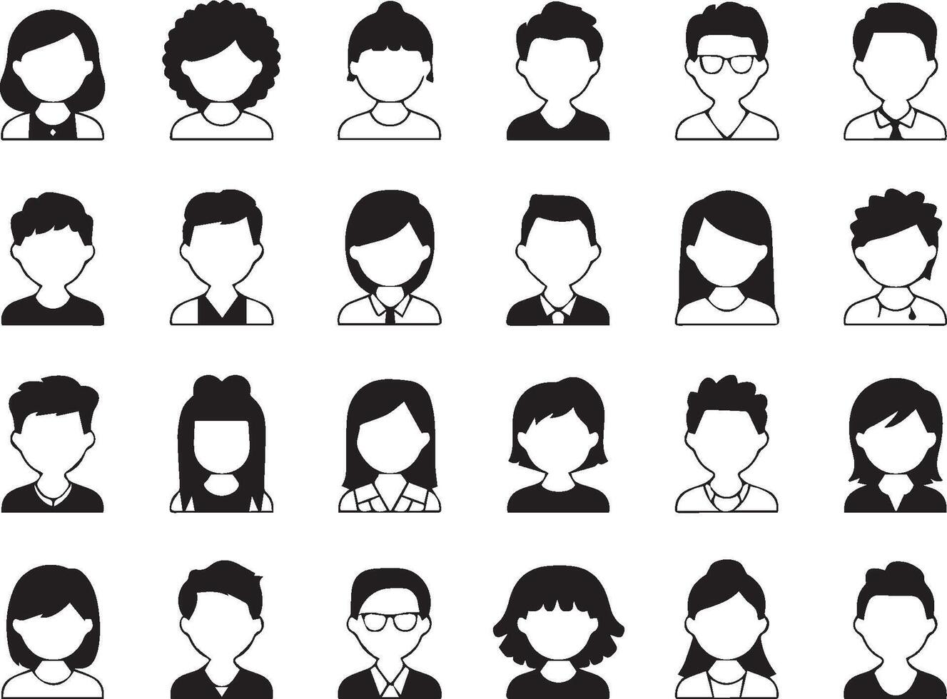 Graphic people avatars characters line art design diverse faces minimalist style vector