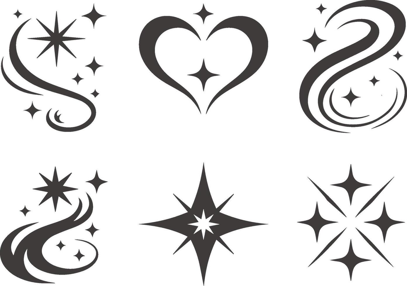 Star graphics collection of sparkles and heart shaped design elements vector