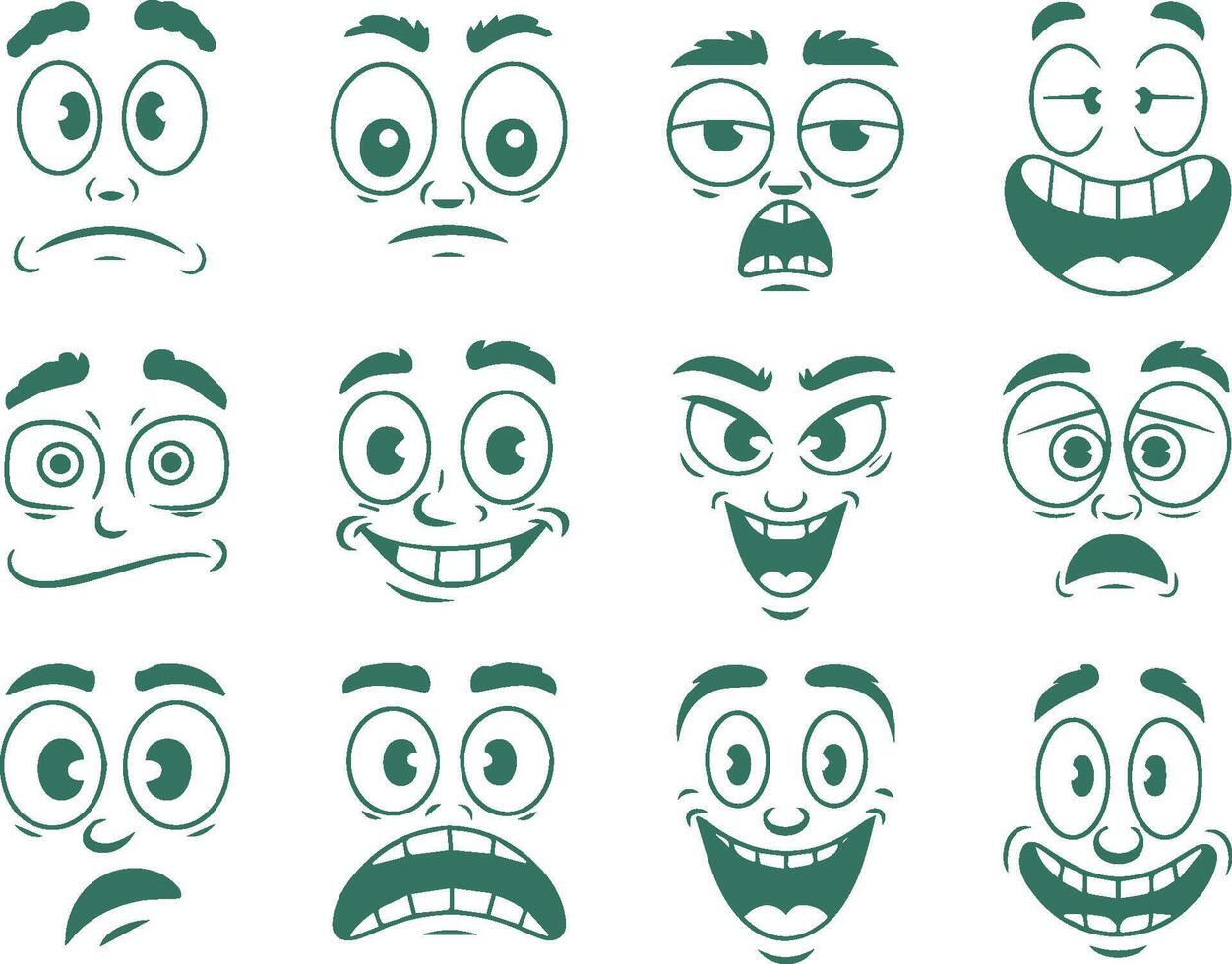 Cartoon faces with different expressions emotions graphics illustration set vector