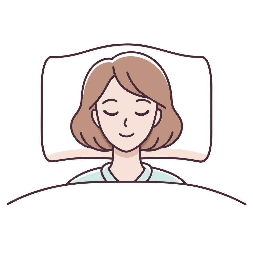 Woman sleeping peacefully in bed resting head on pillow illustration vector