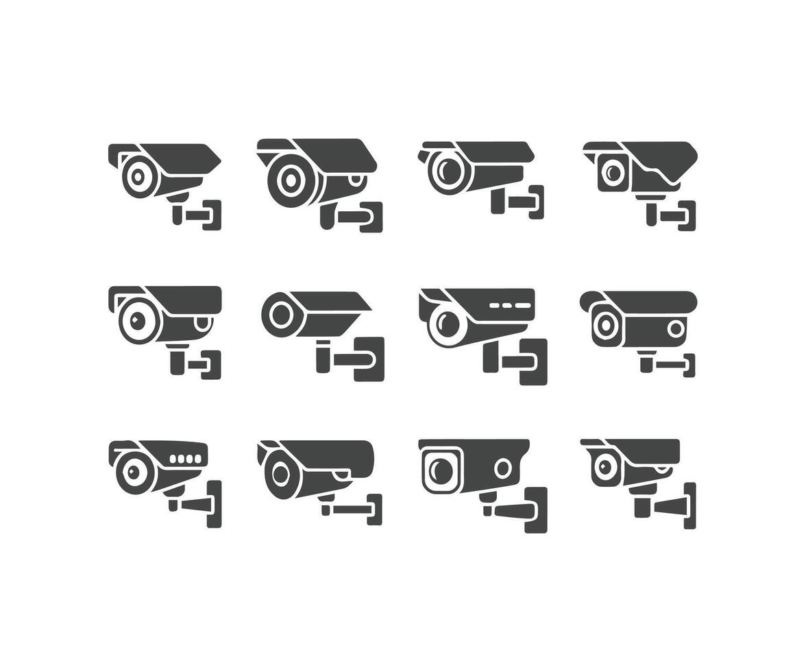 Surveillance camera icons set security system cctv different styles graphics vector
