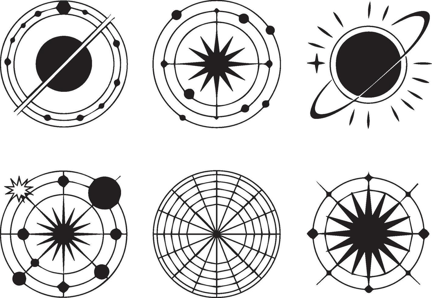 Celestial icons planets stars and geometric elements collection vector