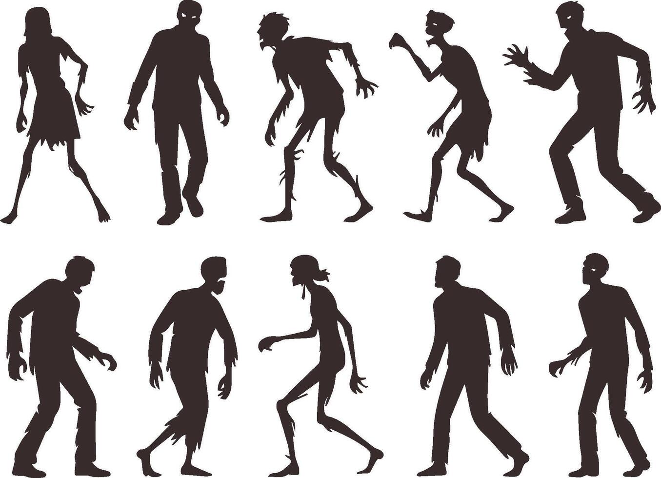 Diverse silhouettes of walking zombie characters for halloween themed illustration vector