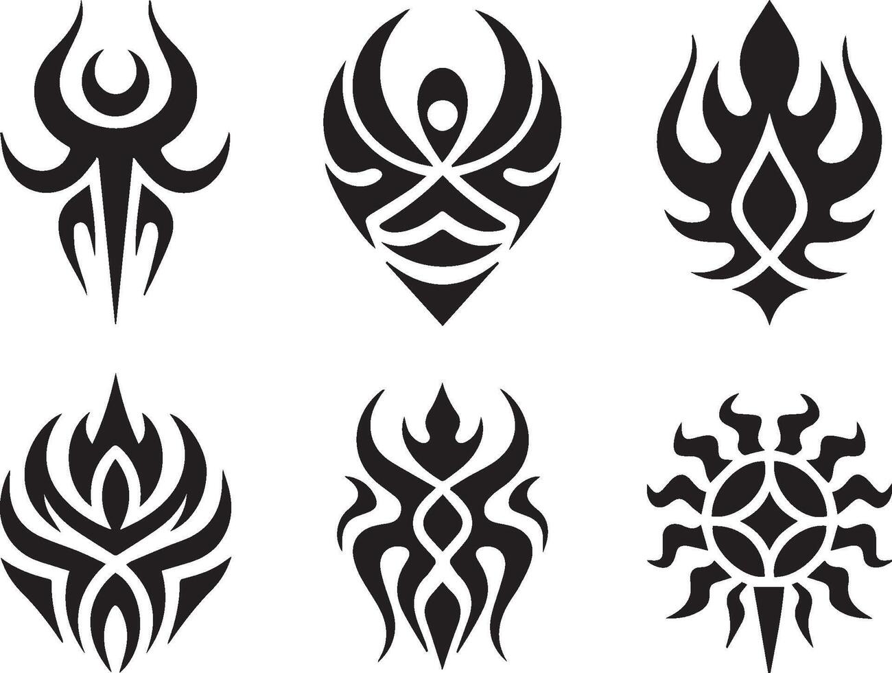 Collection of black tribal tattoo design elements for body art and decoration vector