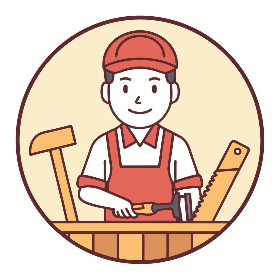 Carpenter illustration working with tools in a circular frame for creative projects vector