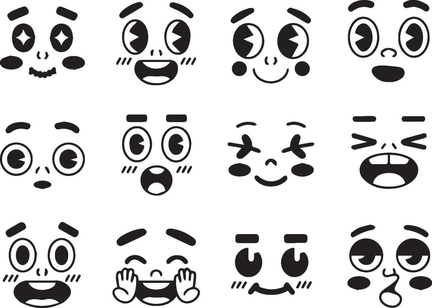 Set of cartoon faces with different emotions in minimalist black and white style vector