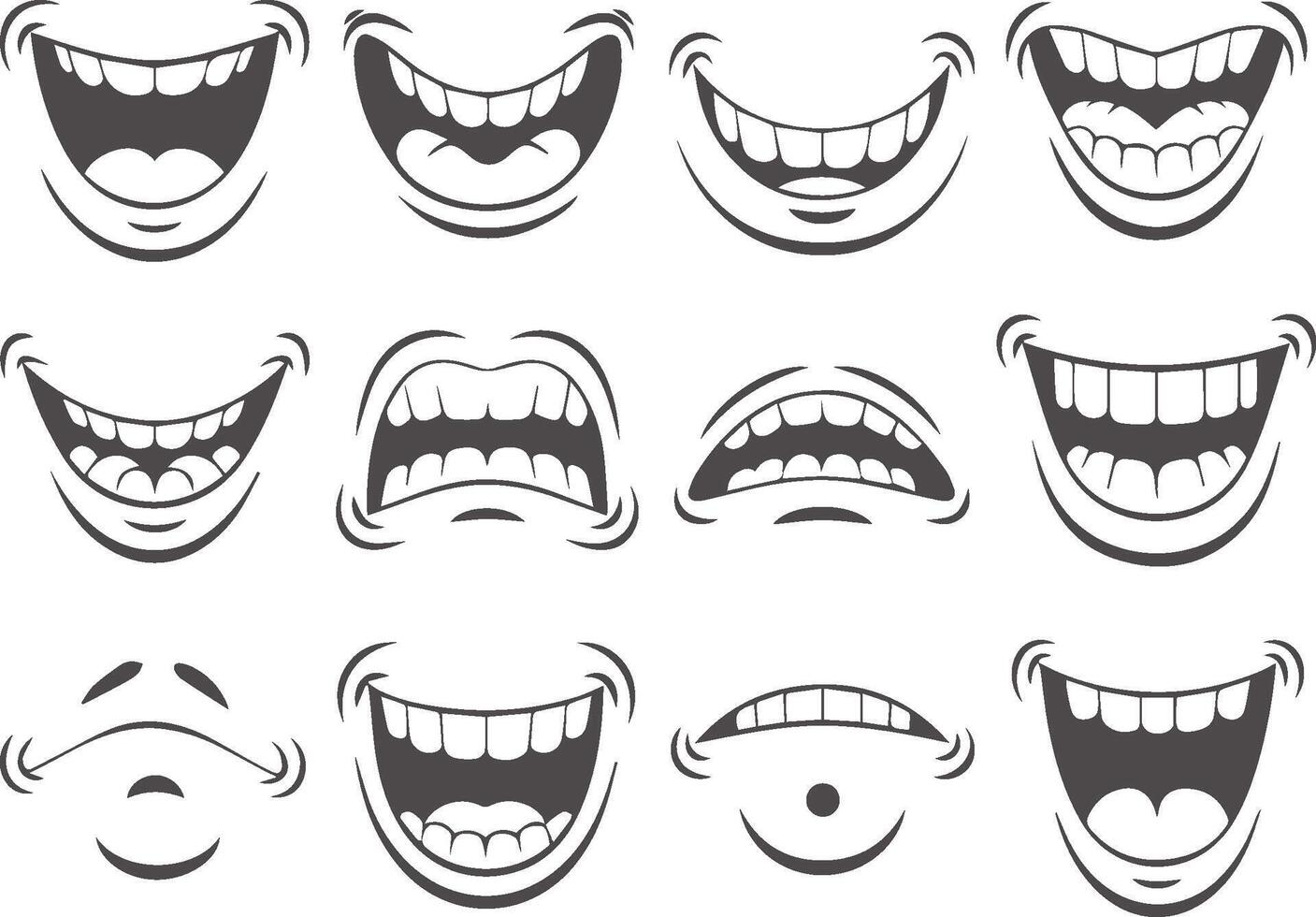 Cartoon mouths collection with different expressions featuring various smiles vector