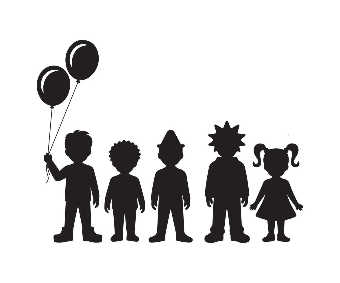 Silhouette illustration of children with balloons celebrating a party design vector