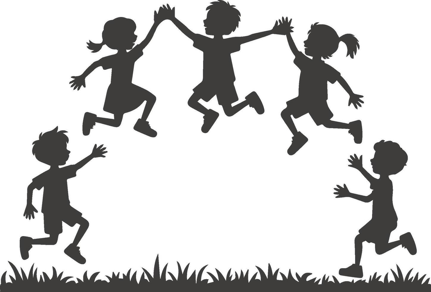 Silhouette illustration of children jumping and playing together in a park vector