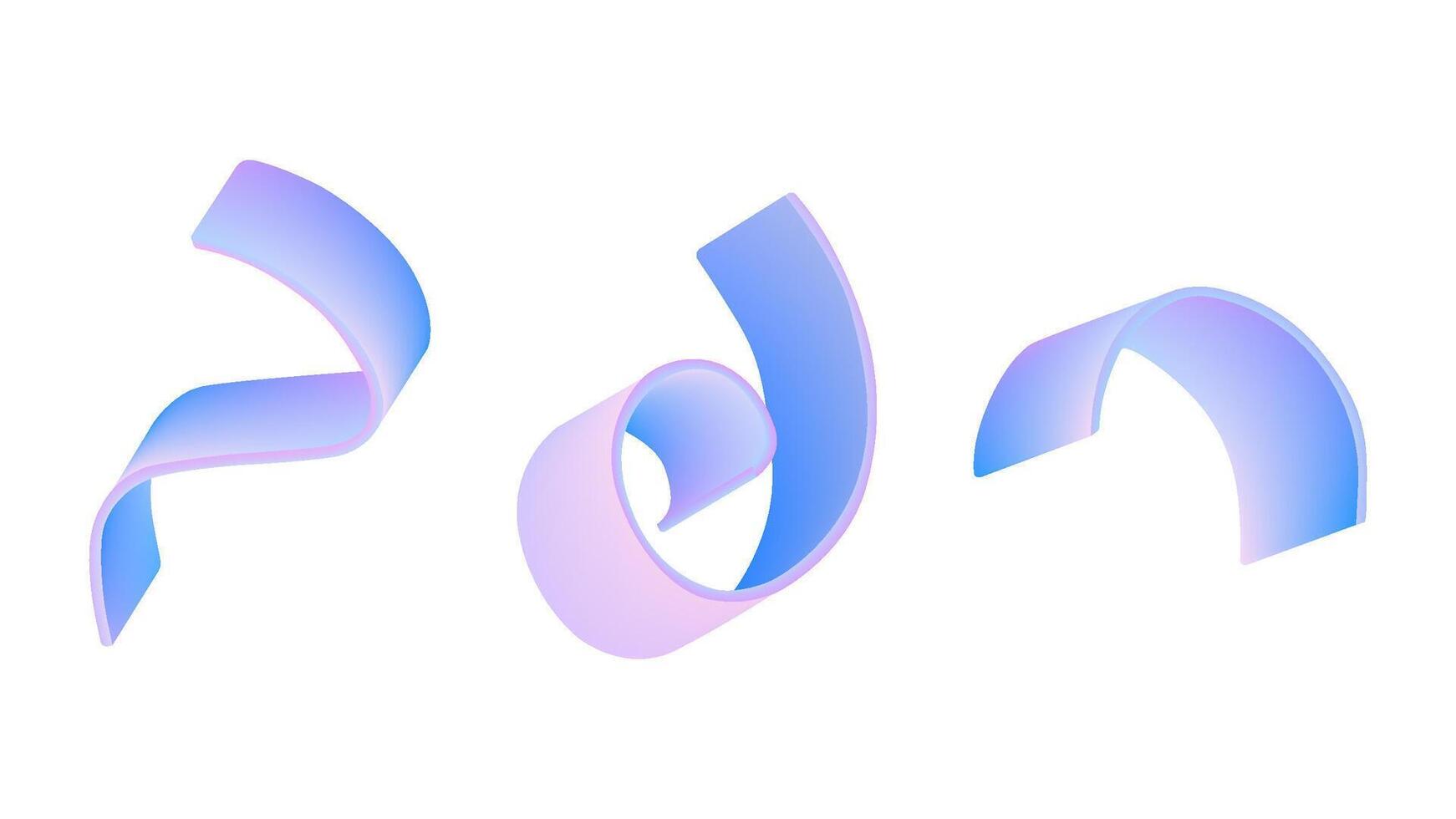 Abstract gradient wave with hologram ribbon swirl. Futuristic wavy flow in trendy blue and purple. Geometric squiggle texture for modern fluid art. Isolated confetti element for celebration design vector