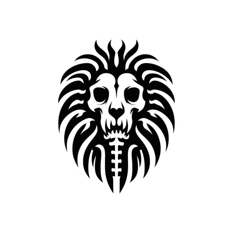 Lion Skull Silhouette Fierce Skeleton Head Design with Tribal Style for TShirts and Prints vector