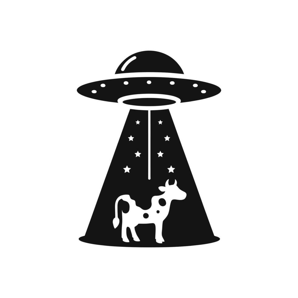 Classic Alien Abduction Scene Depicting a Farm Cow Lifted by Spaceship vector