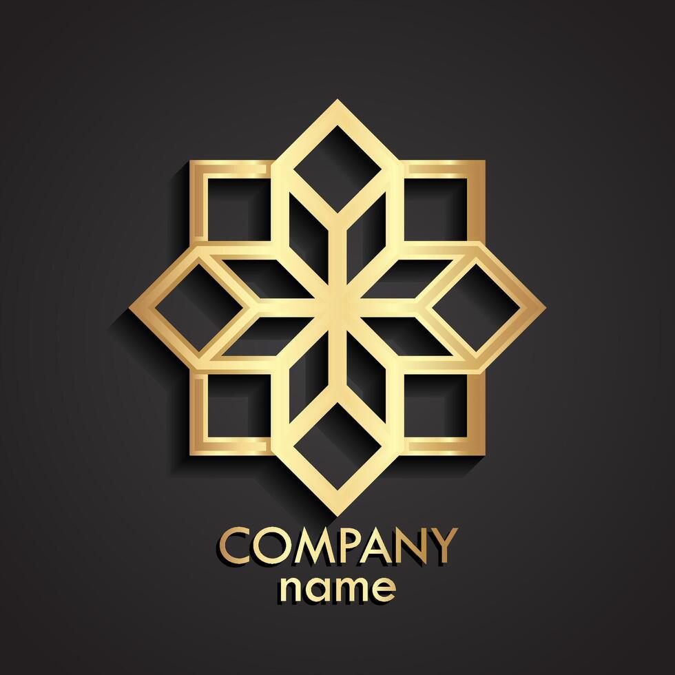 3d gold geometric flower shape logo vector