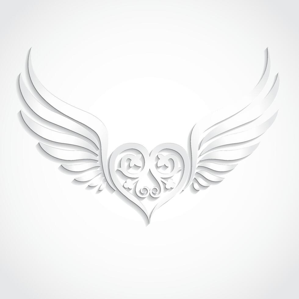 white winged ornamental heart light shape vector