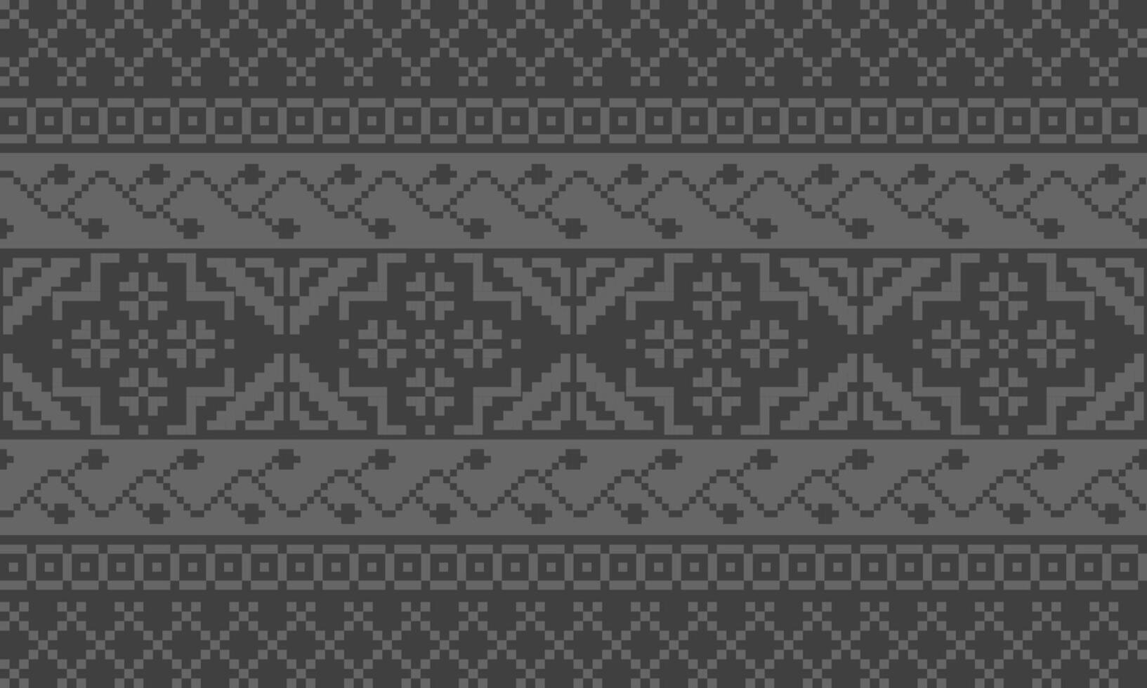 a detailed pattern composed of pixel designs with light gray flowers on dark gray background , design for fabric or various pattern printing works. vector