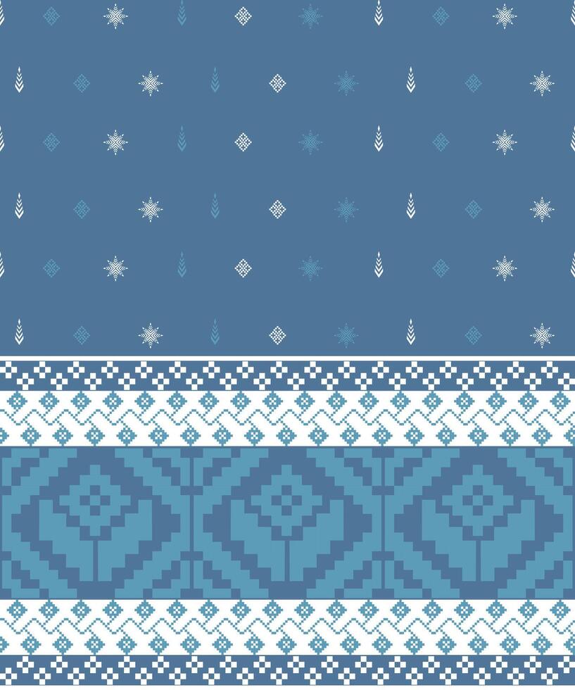 a pattern composed of pixel designs with light blue flowers and square shape on blue background , design for fabric or various pattern printing works. vector