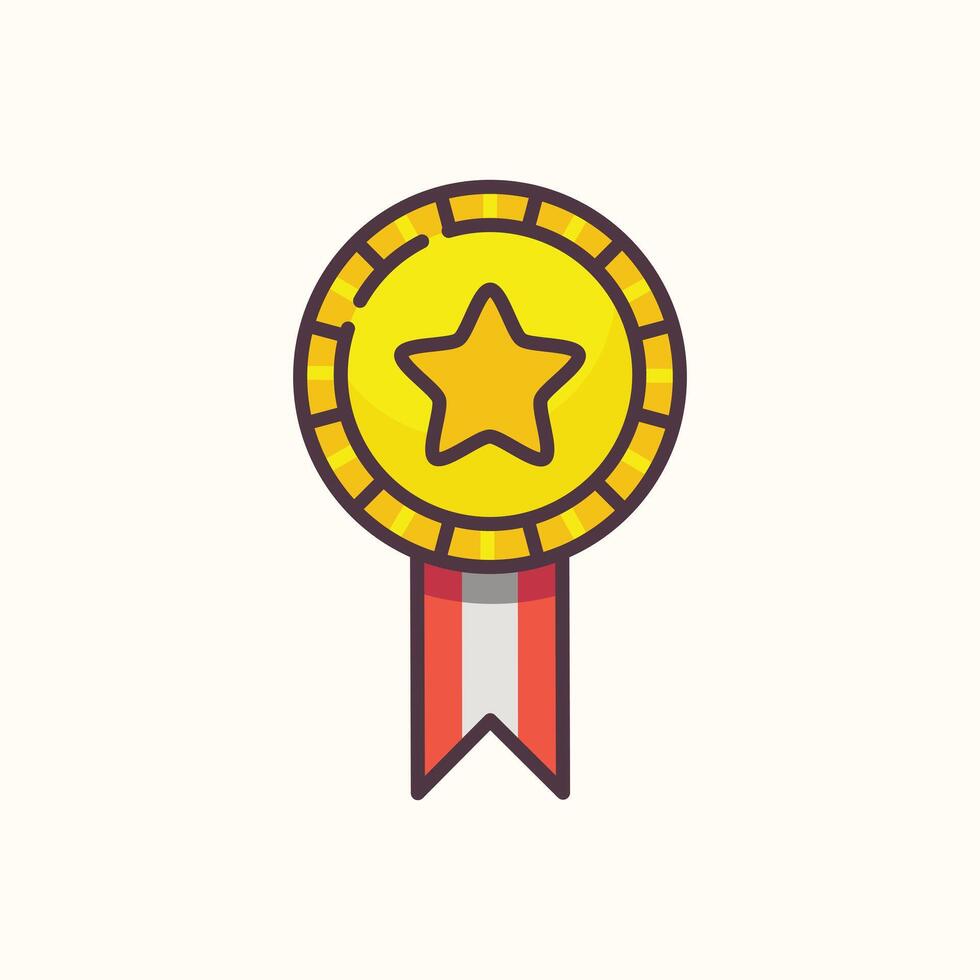 Flat style medal icon featuring a star and ribbon vector