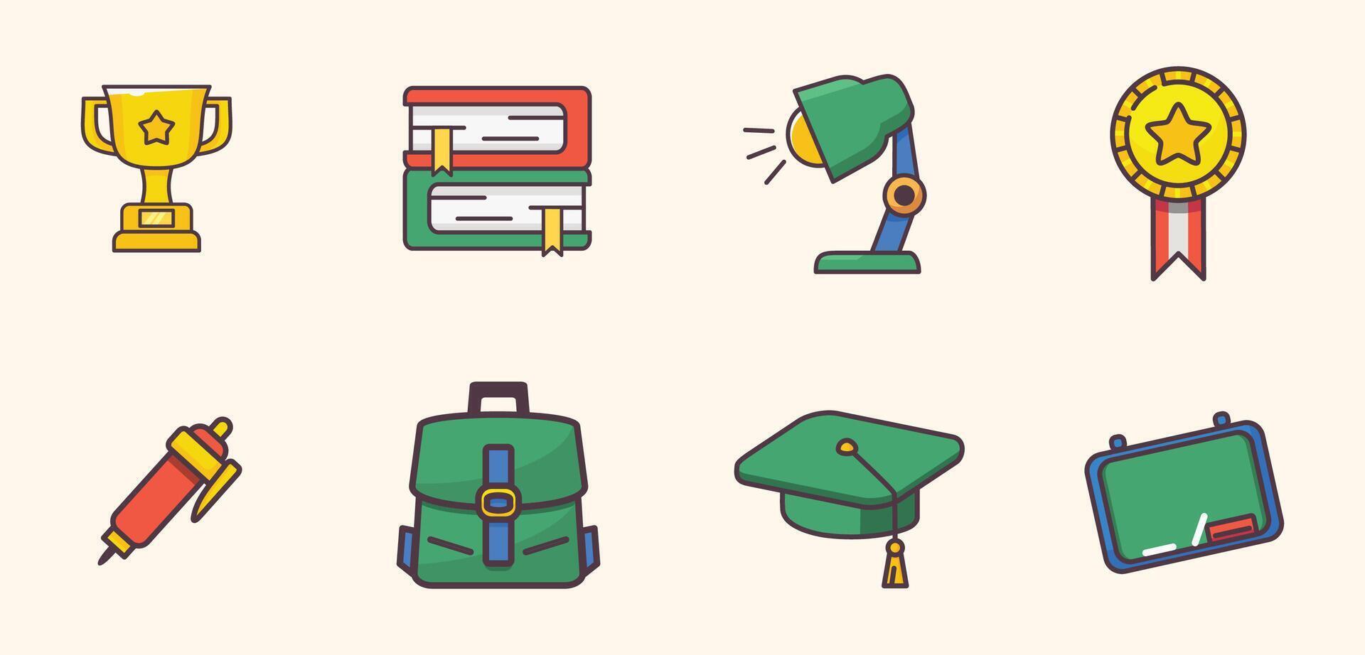 Flat style school item icon set vector