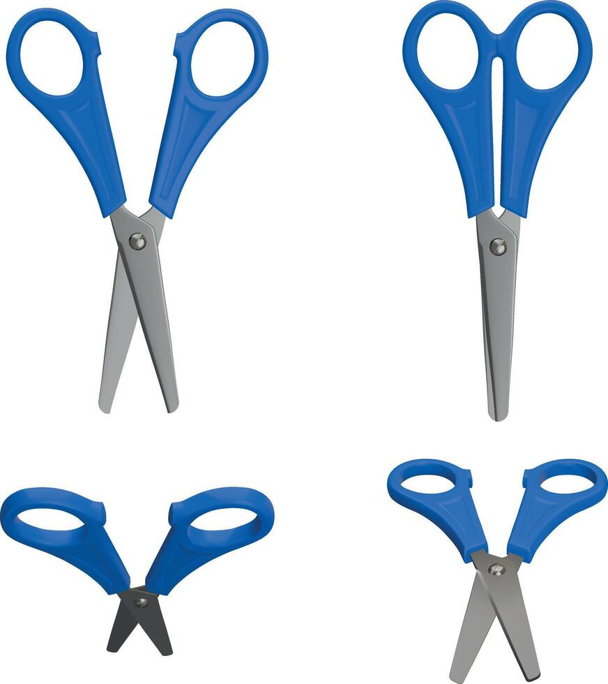 set of 3d scissors in different views. back to school element. realistic scissors illustration vector