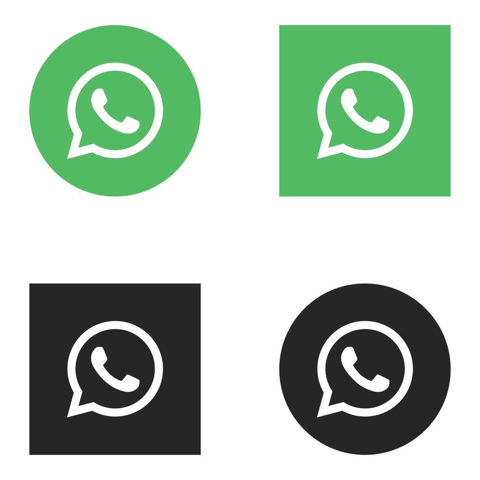 whatsapp icon set with green, white and black colors vector