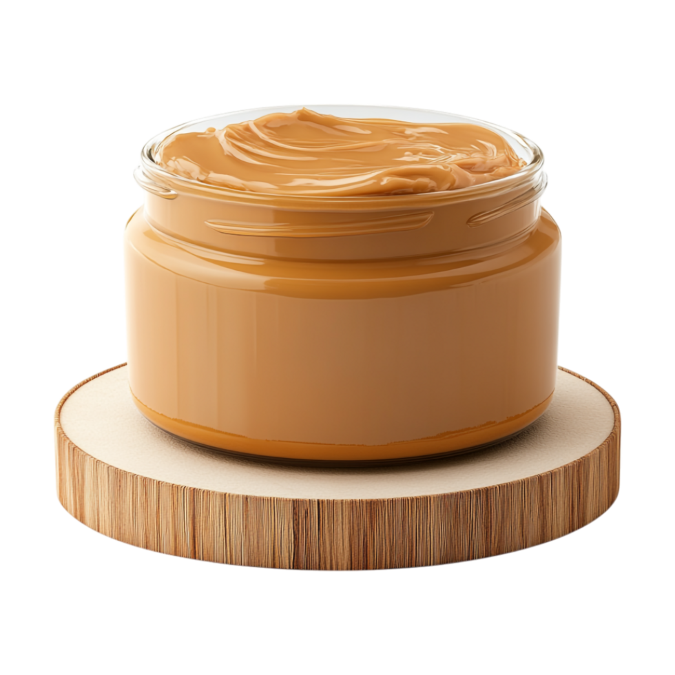 peanut butter jar on wooden stand on transparent background png