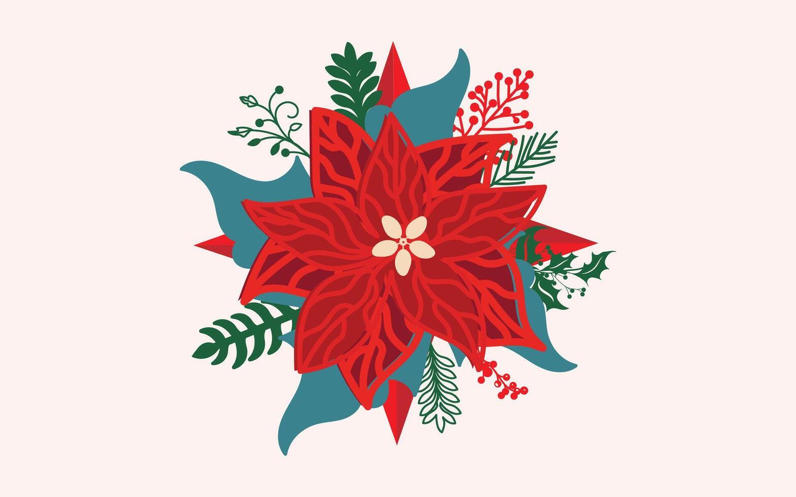 Vibrant multilayer Poinsettia and Greenery Holiday Arrangement vector