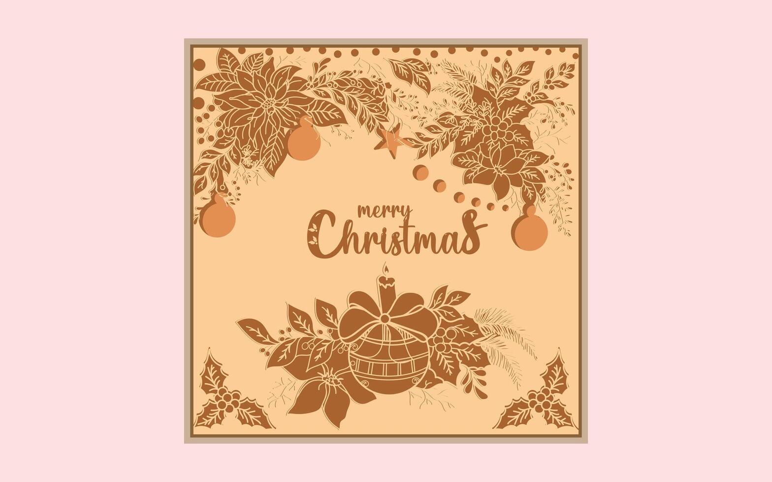 Stylish Christmas card featuring floral poinsettias, ornaments, and festive foliage in a warm color palette vector
