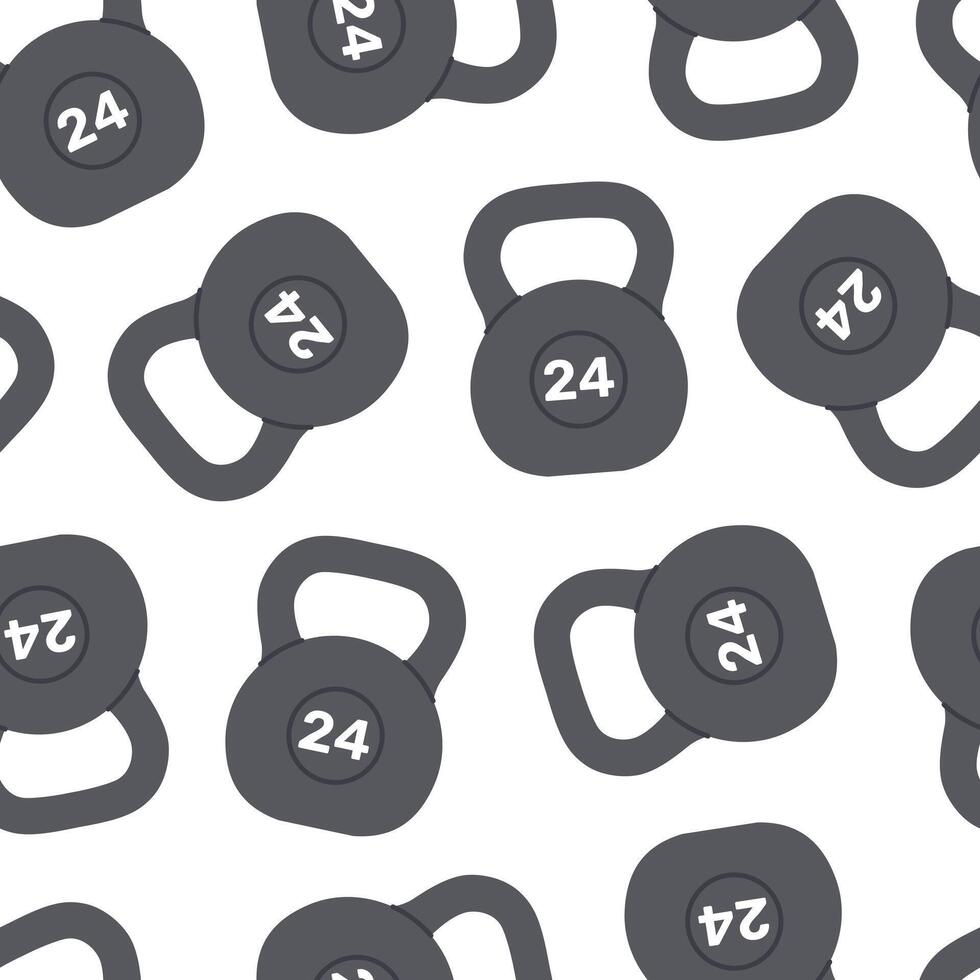 Seamless pattern with grey kettlebells on white background. Weight for fitness and sport. Athletic equipment for strength exercises, muscle training. Gym workout. Flat illustration vector