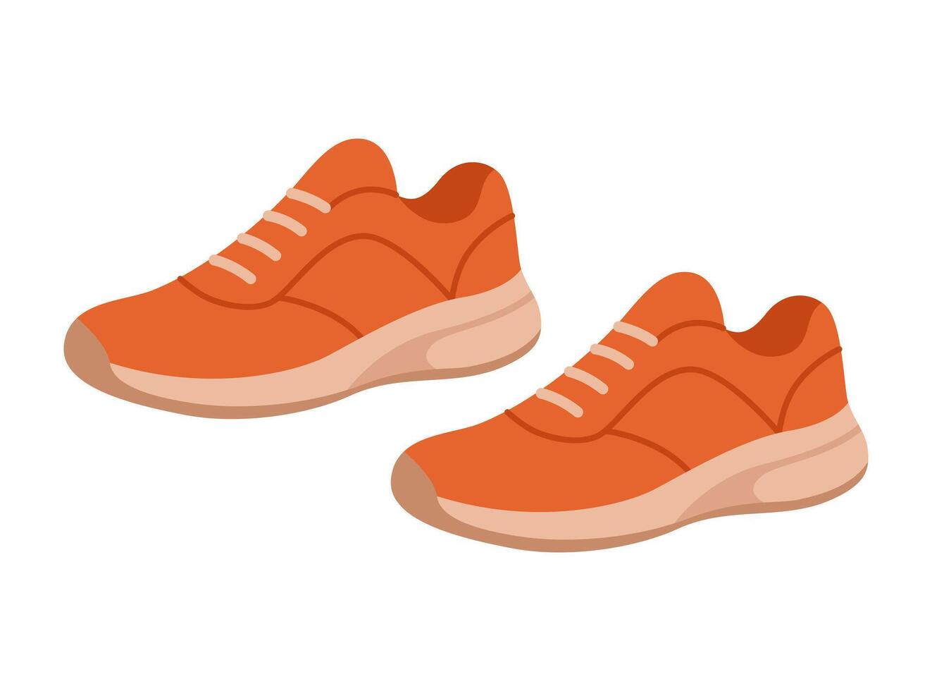 Pair of orange sports sneakers with laces. Modern fashion shoes for gym, fitness, running, walking. Trendy footwear for women and men. Flat illustration isolated on white background vector