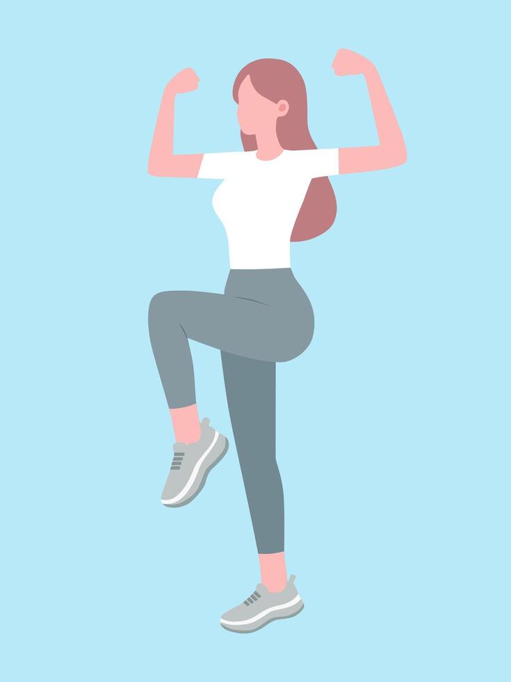 Illustration of a woman exercising by lifting her left leg and both hands vector