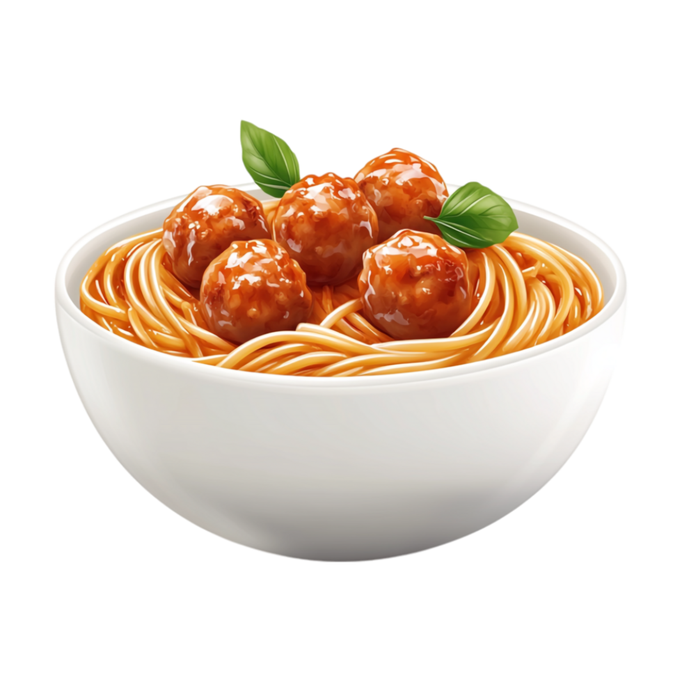 a spaghetti with meatballs in bowl on a transparent background png