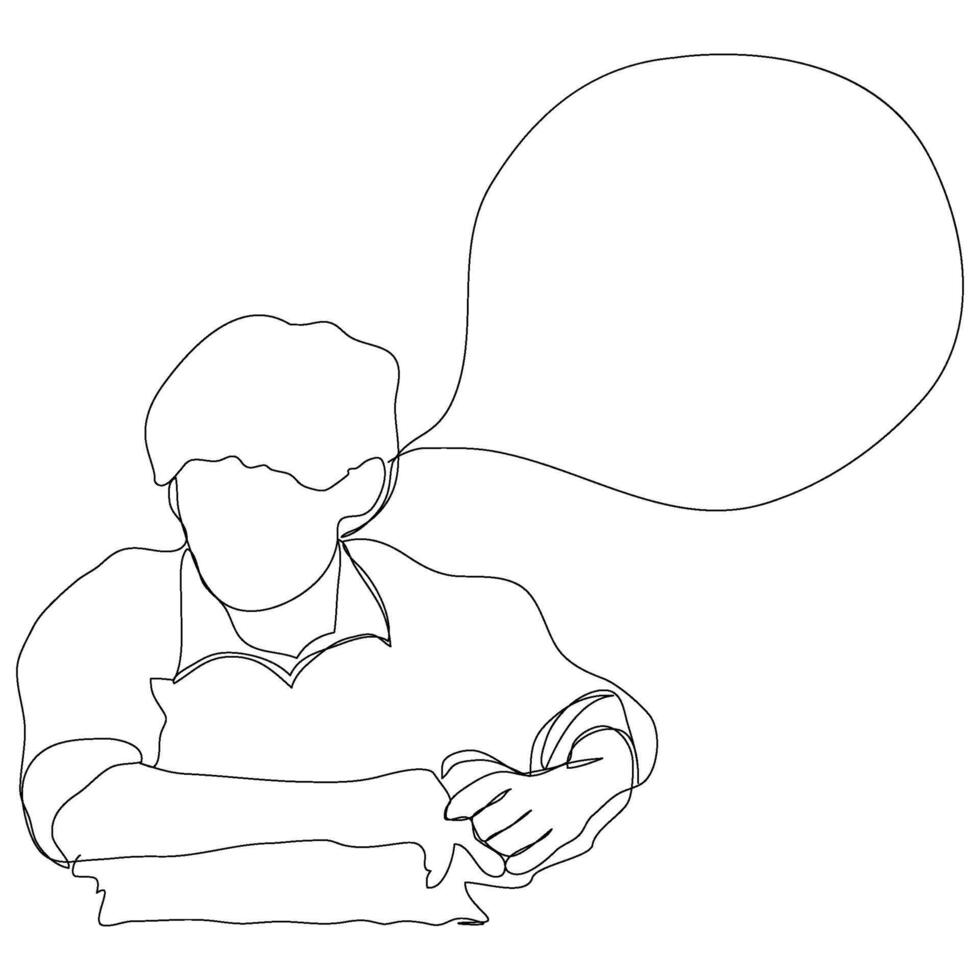 Continuous line design of blank say talk chat box speak think with man male boy decorative. vector